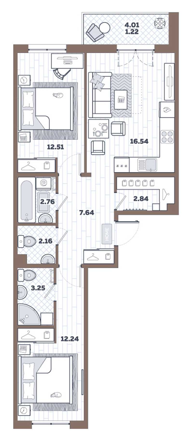 Двухкомнатная квартира в : площадь 61.16 м2 , этаж: 12 – купить в Санкт-Петербурге